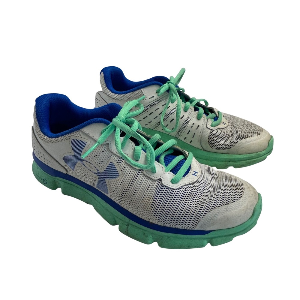 Under Armour Micro G Speed Swift Womens 8.5 Running Shoes White Blue 1266243-100